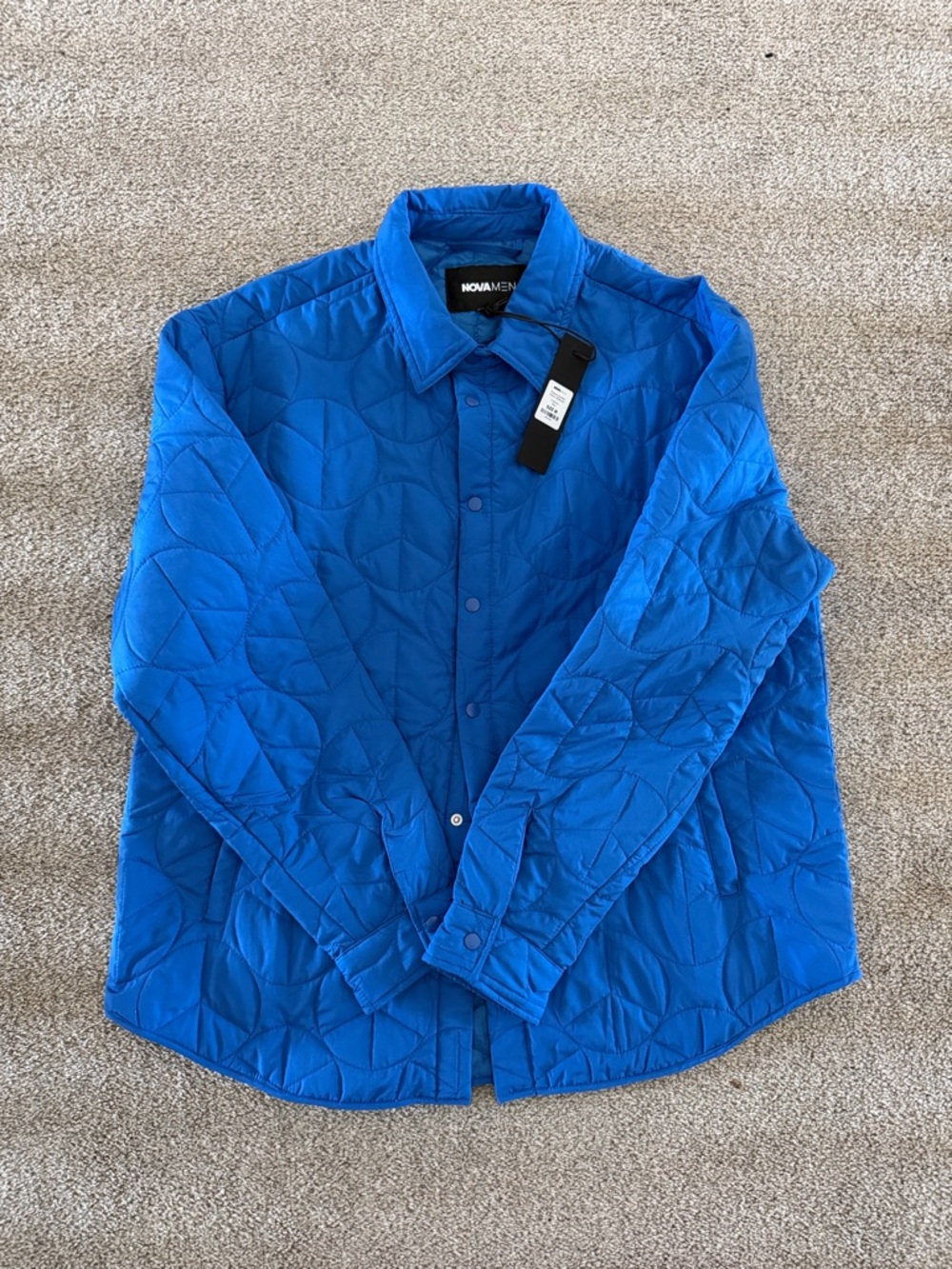 Fashion Nova Men’s Bright Blue Quilted Puffer Shirt Jacket
